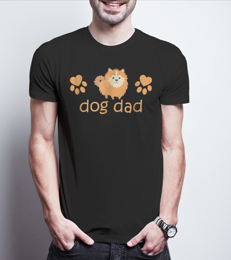 Dog Dad Pomeranian Cute Funny Pom Lovers Paw Prints T-Shirt