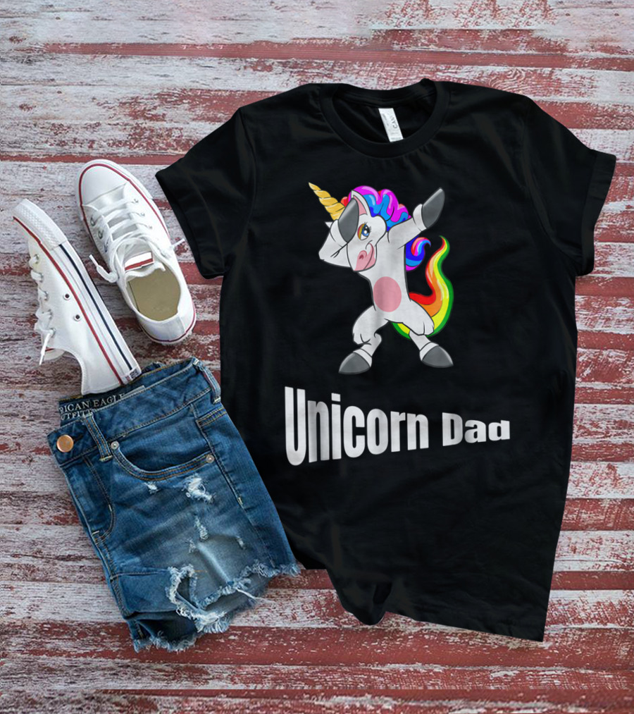 Dabbing Unicorn Dad Rainbow Birthday T-Shirt