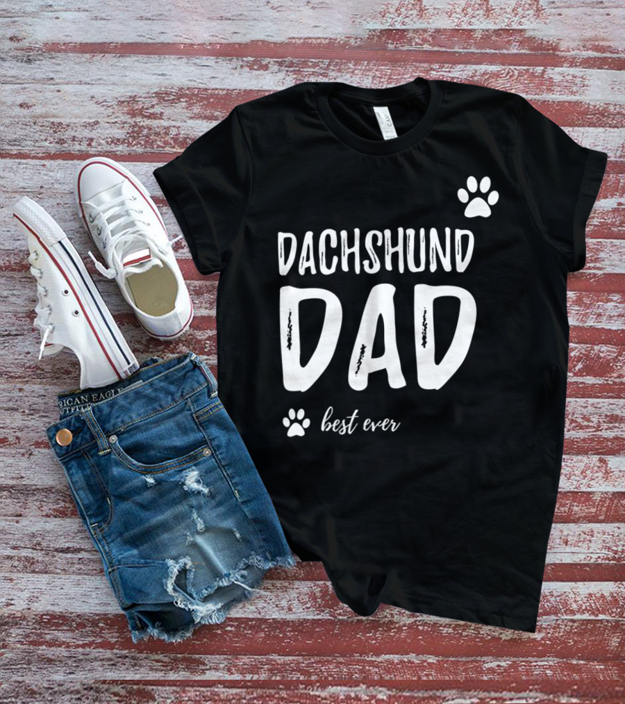 Dachshund Dad Best Ever Funny Dog Lover Paw Prints T-Shirt