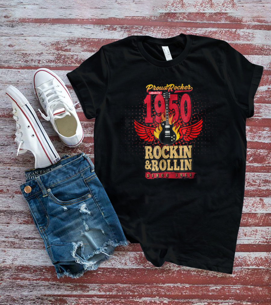 Proud Rocker Made In 1950 Flaming Wing Guitar Rockin And Rollin Since 1950 T-Shirt