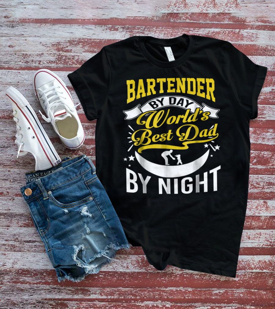 Bartender By Day World's Best Dad By Night Stars And Family Connection T-Shirt