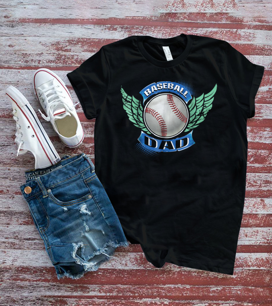 Baseball Dad With Winged Baseball T-Shirt