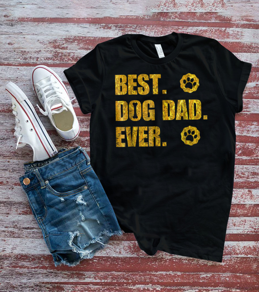 Best Dog Dad Ever Gold Paw Prints T-Shirt