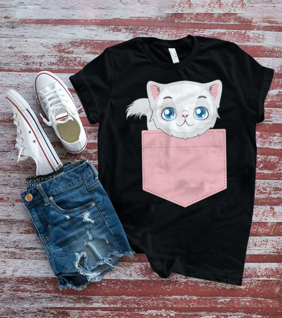 Cat In Pocket For Cat Mom Cat Dad And Cat Lovers Cute Kitty T-Shirt