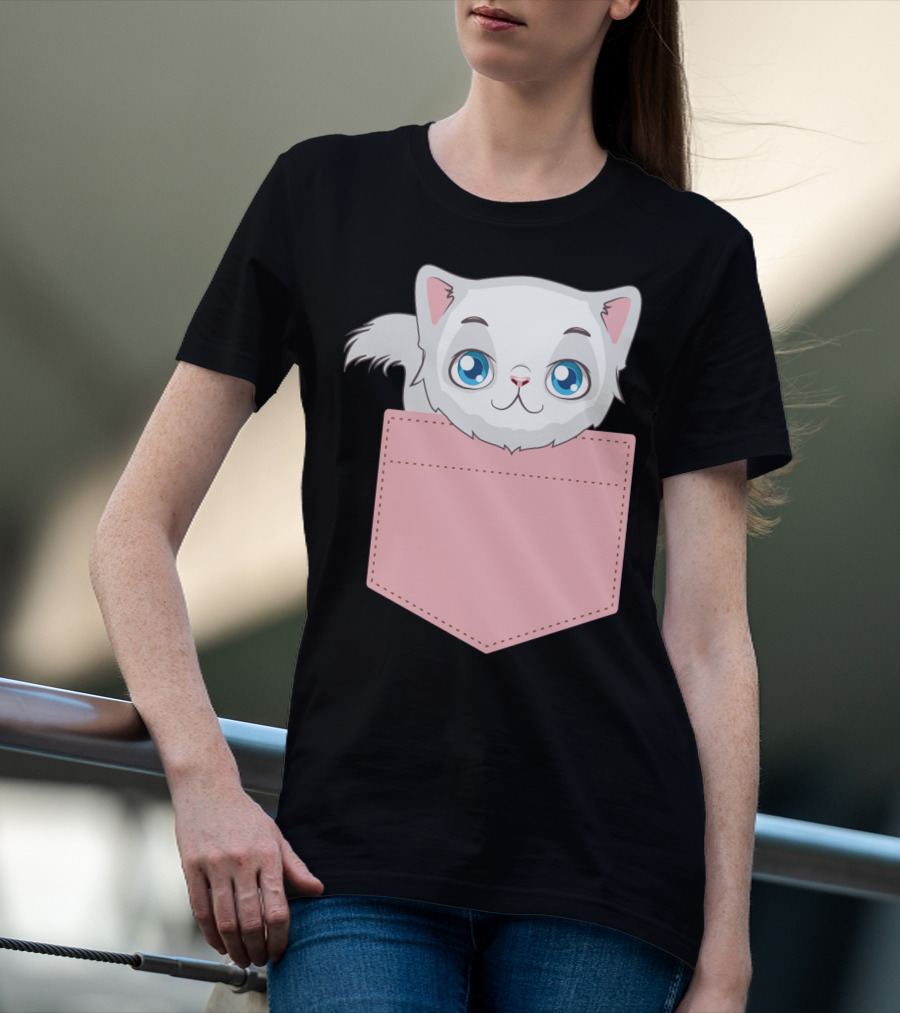 Cat In Pocket For Cat Mom Cat Dad And Cat Lovers Cute Kitty T-Shirt
