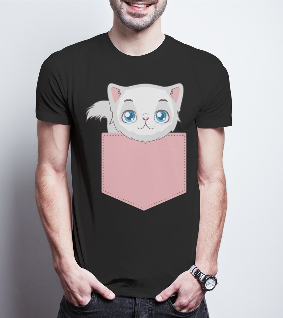 Cat In Pocket For Cat Mom Cat Dad And Cat Lovers Cute Kitty T-Shirt