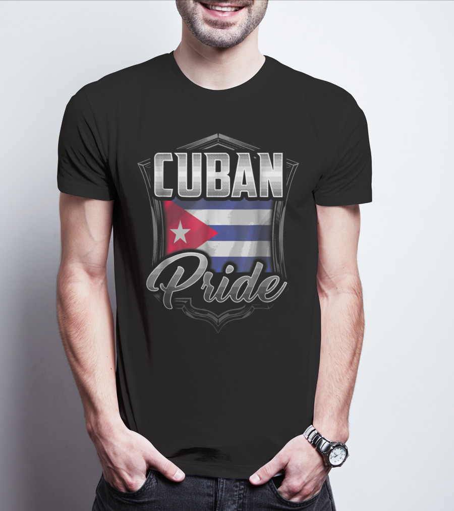 Cuban Pride Cuba Flag Shield Heritage Roots Dad Family 43 T-Shirt
