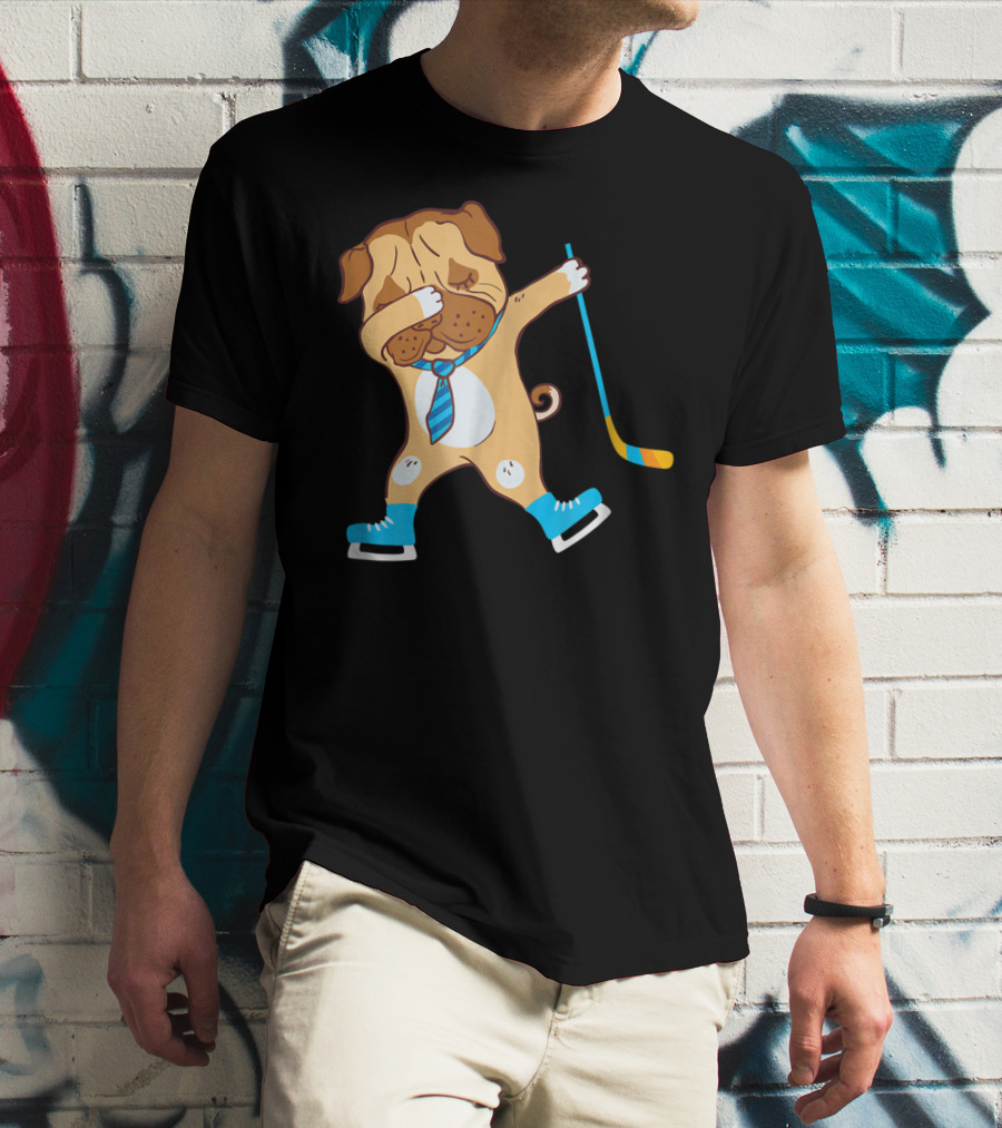 Dabbing Ice Hockey Dog Best Dad Ever Boys T-Shirt