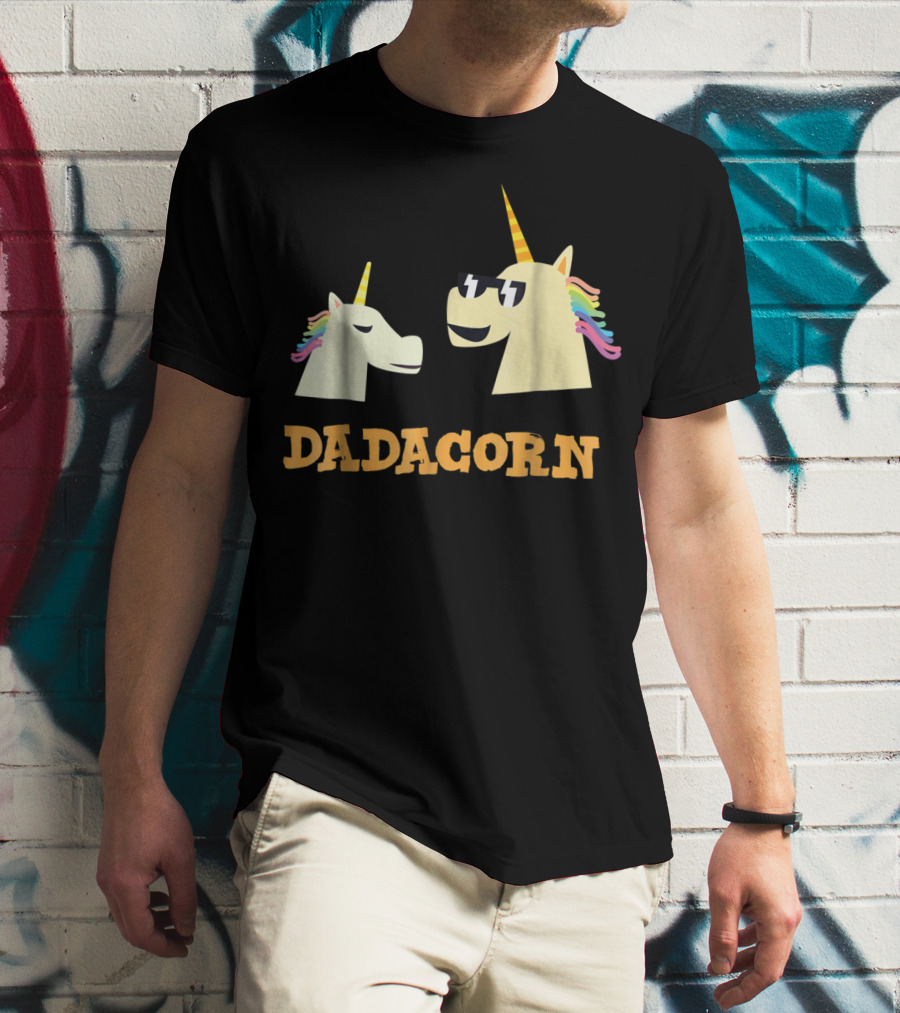 Dadacorn Cool Dad Unicorn With Sunglasses And Rainbow Mane T-Shirt