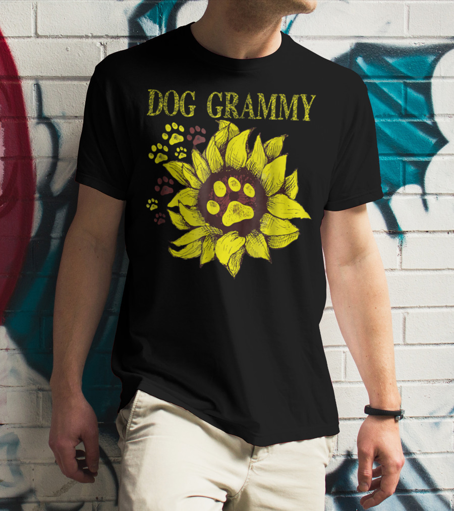 Dog Grammy Sunflower Paw Prints T-Shirt