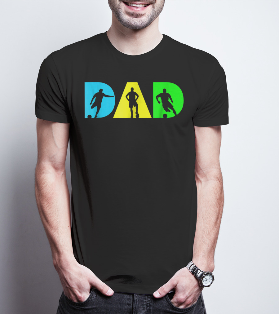 Dad Silhouettes Soccer Graphic For New Father Funny Dad Soccer T-Shirt