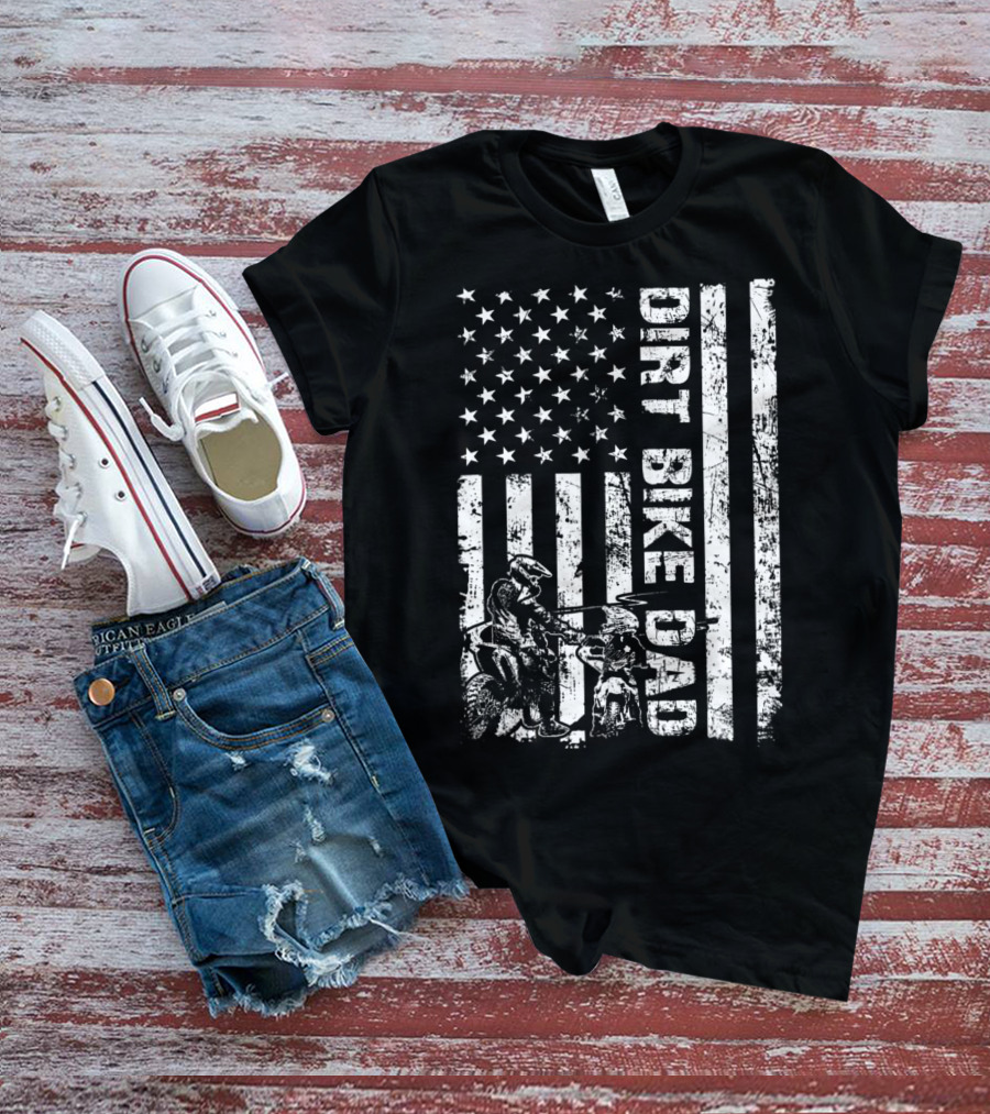 Dirt Bike Dad American Flag Father And Son Motocross T-Shirt