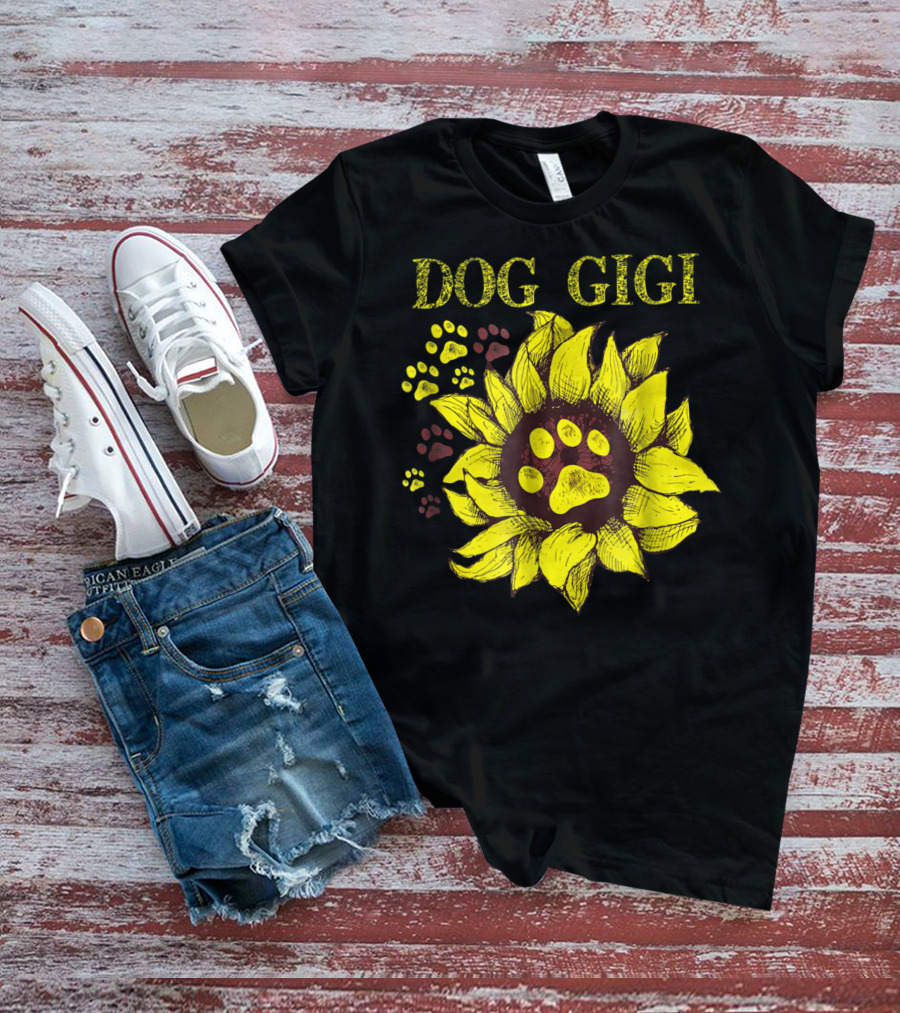 Dog Gigi Sunflower Paw Prints T-Shirt