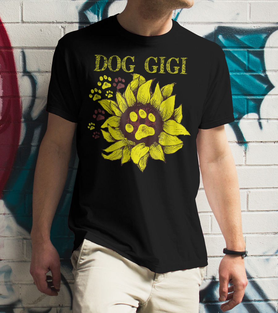 Dog Gigi Sunflower Paw Prints T-Shirt