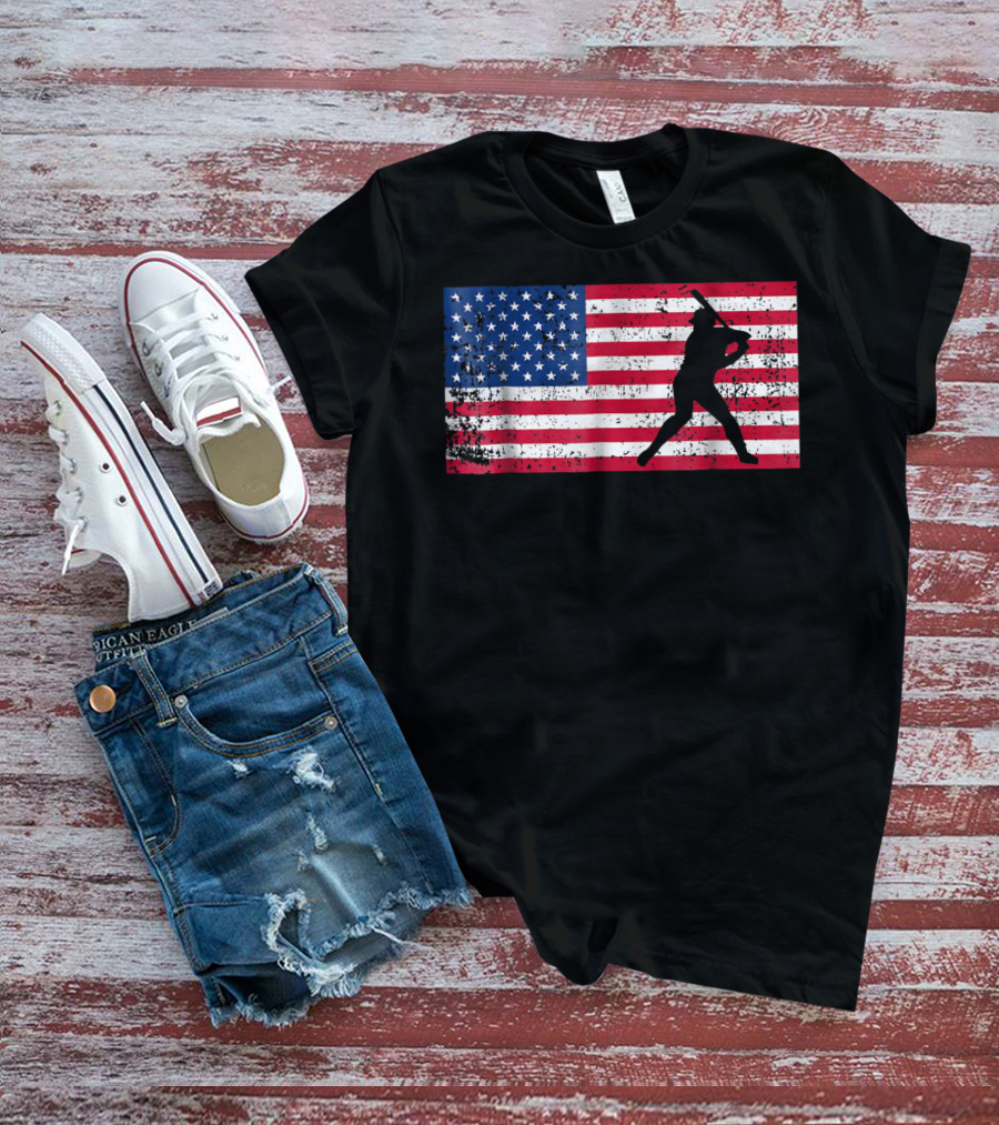 American Flag Vintage Baseball Silhouette T-Shirt