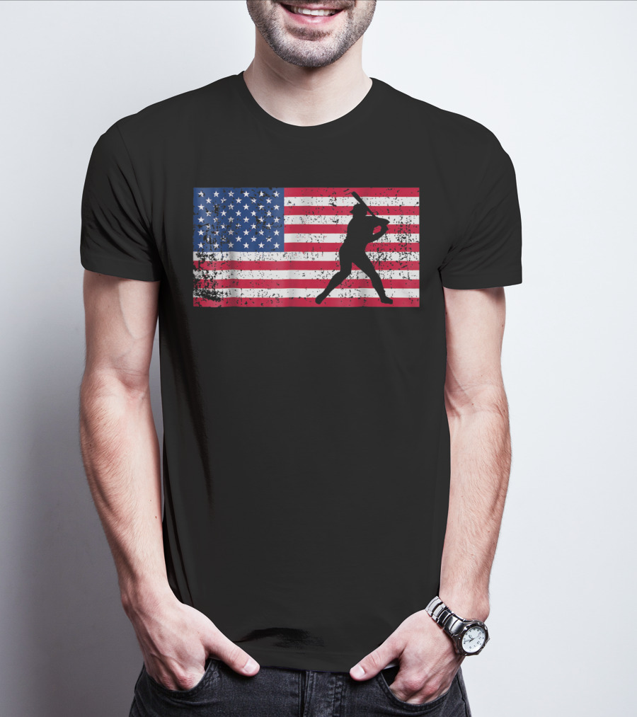 American Flag Vintage Baseball Silhouette T-Shirt