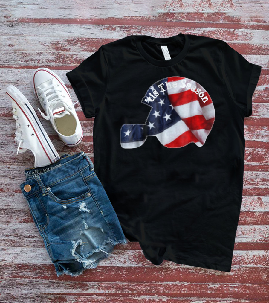 Tis The Season American Football Helmet With Flag Design Sports Fan T-Shirt