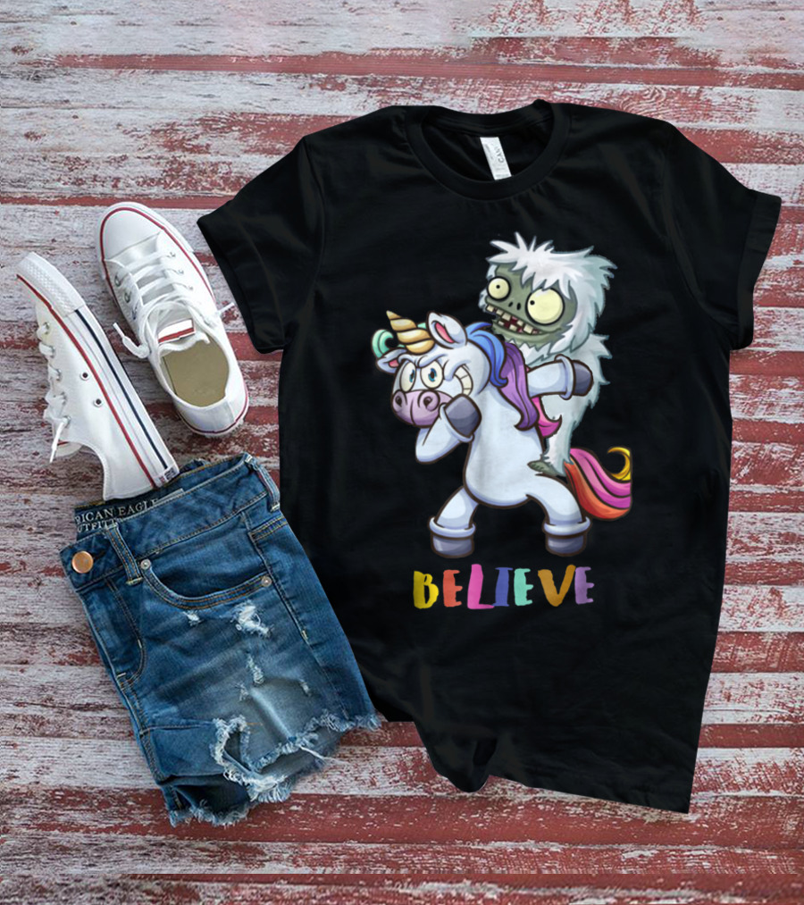 Believe Bigfoot Riding Unicorn T-Shirt