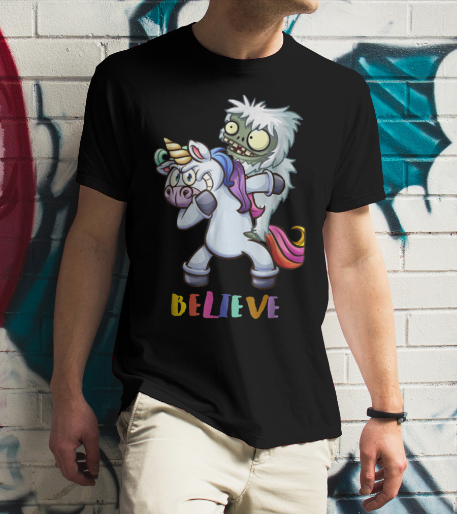 Believe Bigfoot Riding Unicorn T-Shirt