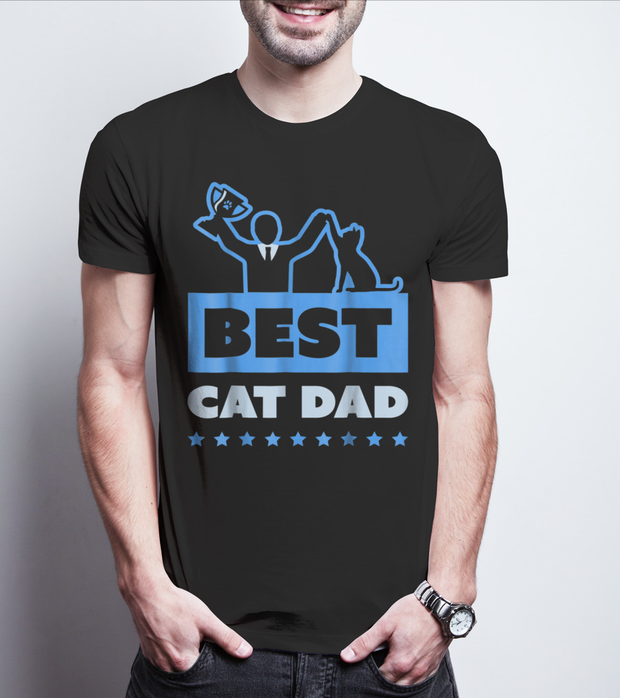 Best Cat Dad High Five Trophy Stars T-Shirt