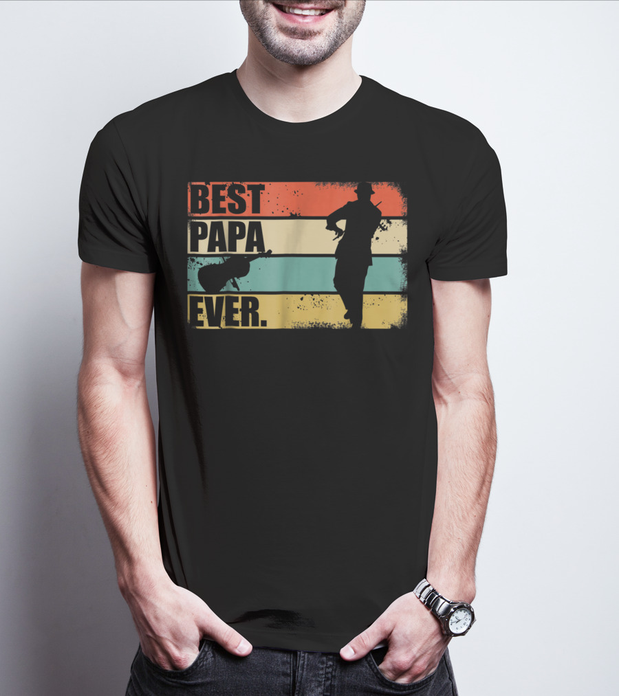 BEST PAPA EVER NEW 39 VIOLINIST SILHOUETTE VINTAGE STRIPES T-Shirt