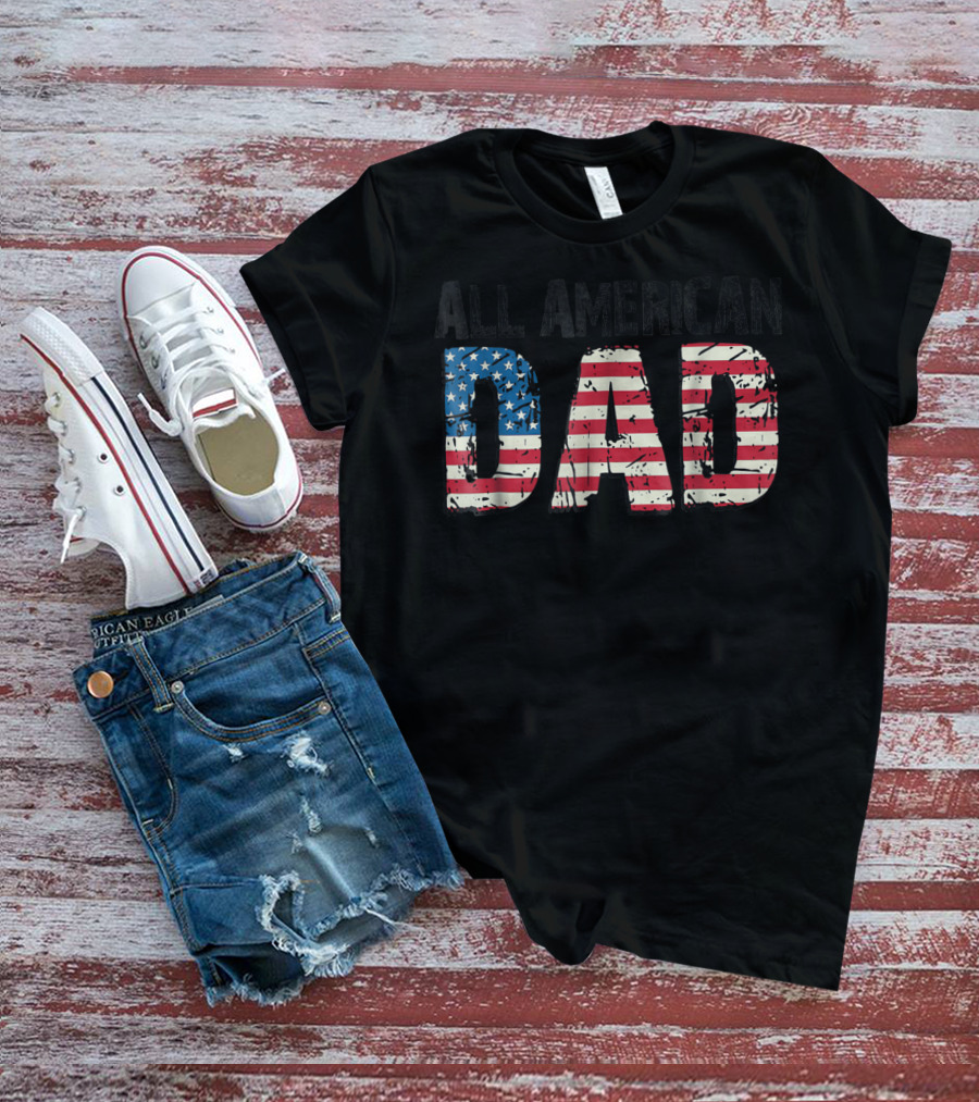 All American Dad Stars And Stripes Bold Patriotic Print T-Shirt