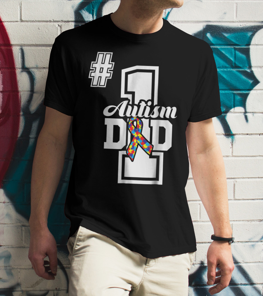 1 Autism Dad Autism Awareness Puzzle T-Shirt