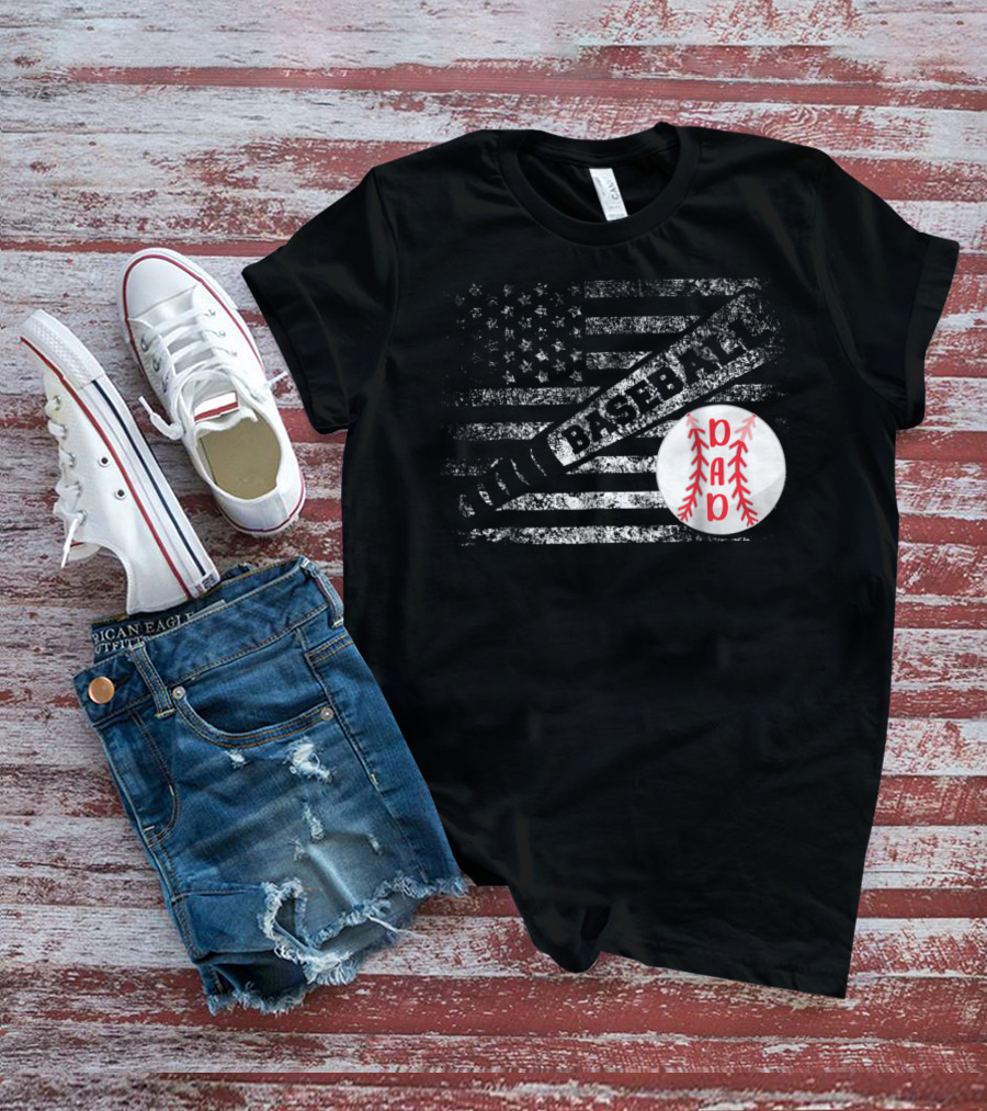 Baseball Dad American Flag With Bat And Ball T-Shirt