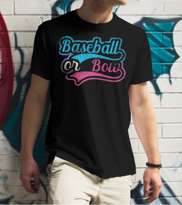 Baseball Or Bow Pregnancy Gender Reveal Baby T-Shirt