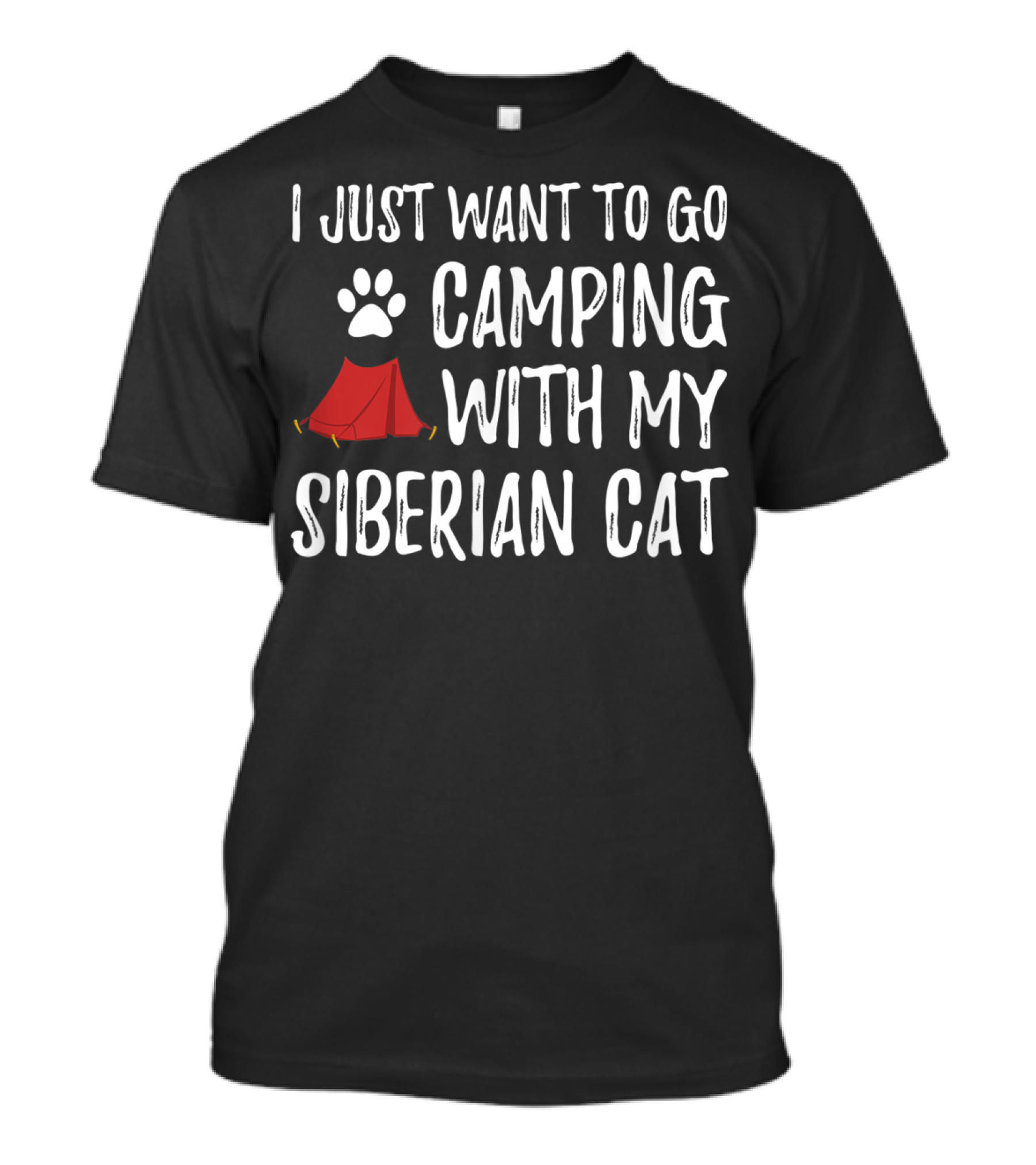 I Just Want To Go Camping With My Siberian Cat Paw And Tent T-Shirt