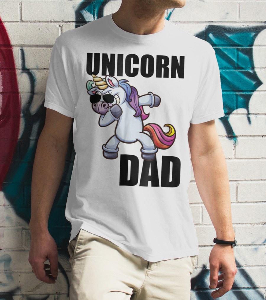 Unicorn Dad Dabbing With Sunglasses And Rainbow Mane T-Shirt