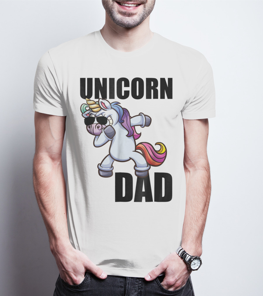 Unicorn Dad Dabbing With Sunglasses And Rainbow Mane T-Shirt