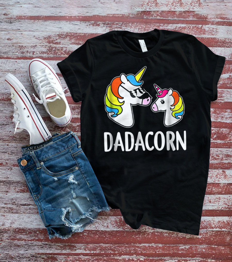 Dad Dadacorn With Baby Unicorn Rainbow Mane T-Shirt