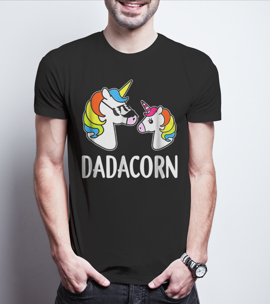 Dad Dadacorn With Baby Unicorn Rainbow Mane T-Shirt