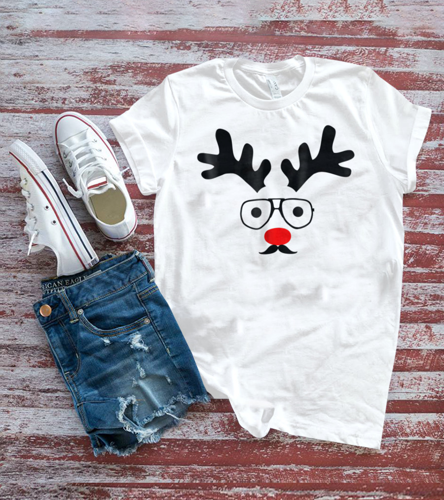 Dad Deer With Glasses And Red Nose Christmas New Year T-Shirt