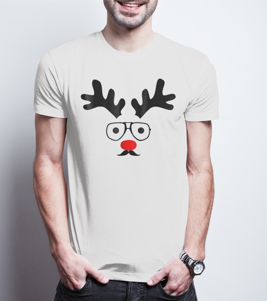 Dad Deer With Glasses And Red Nose Christmas New Year T-Shirt