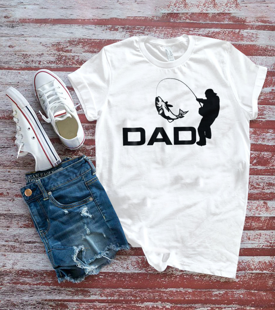 Dad Fishing Fisherman Silhouette Catching Fish 031 T-Shirt