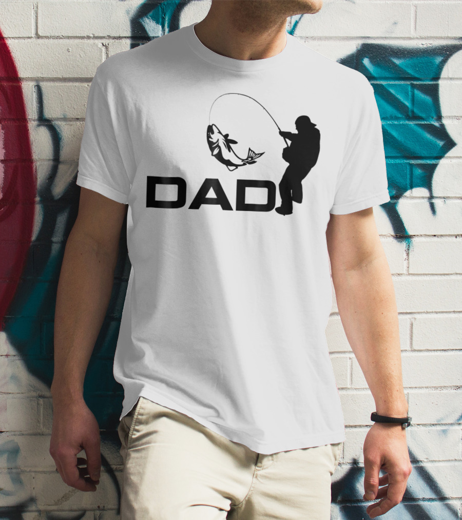 Dad Fishing Fisherman Silhouette Catching Fish 031 T-Shirt