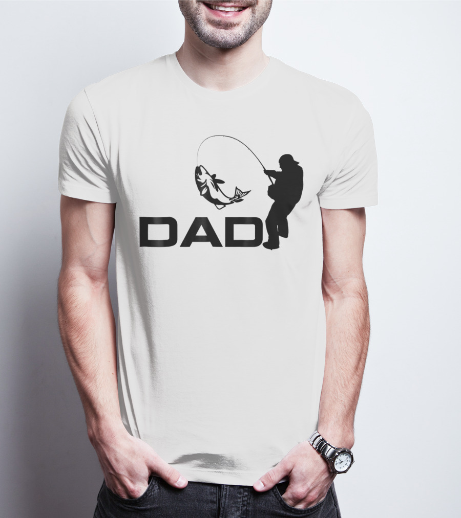 Dad Fishing Fisherman Silhouette Catching Fish 031 T-Shirt