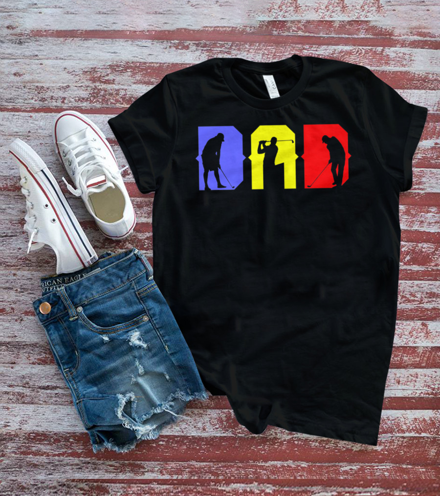 DAD COOL GOLF SILHOUETTE BLUE YELLOW RED T-Shirt