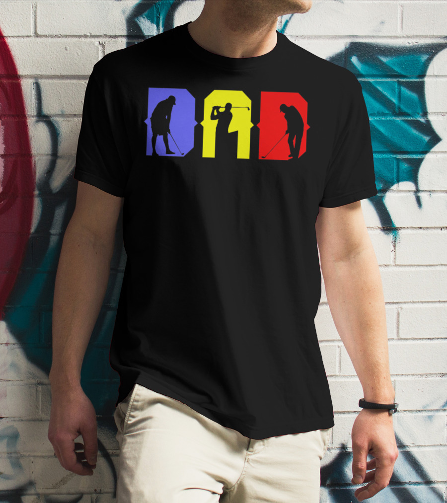 DAD COOL GOLF SILHOUETTE BLUE YELLOW RED T-Shirt