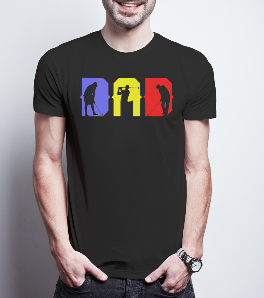 DAD COOL GOLF SILHOUETTE BLUE YELLOW RED T-Shirt