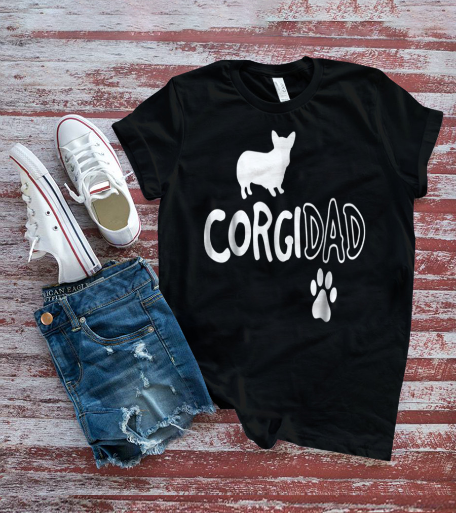 Corgi Dad Silhouette With Paw Prints T-Shirt