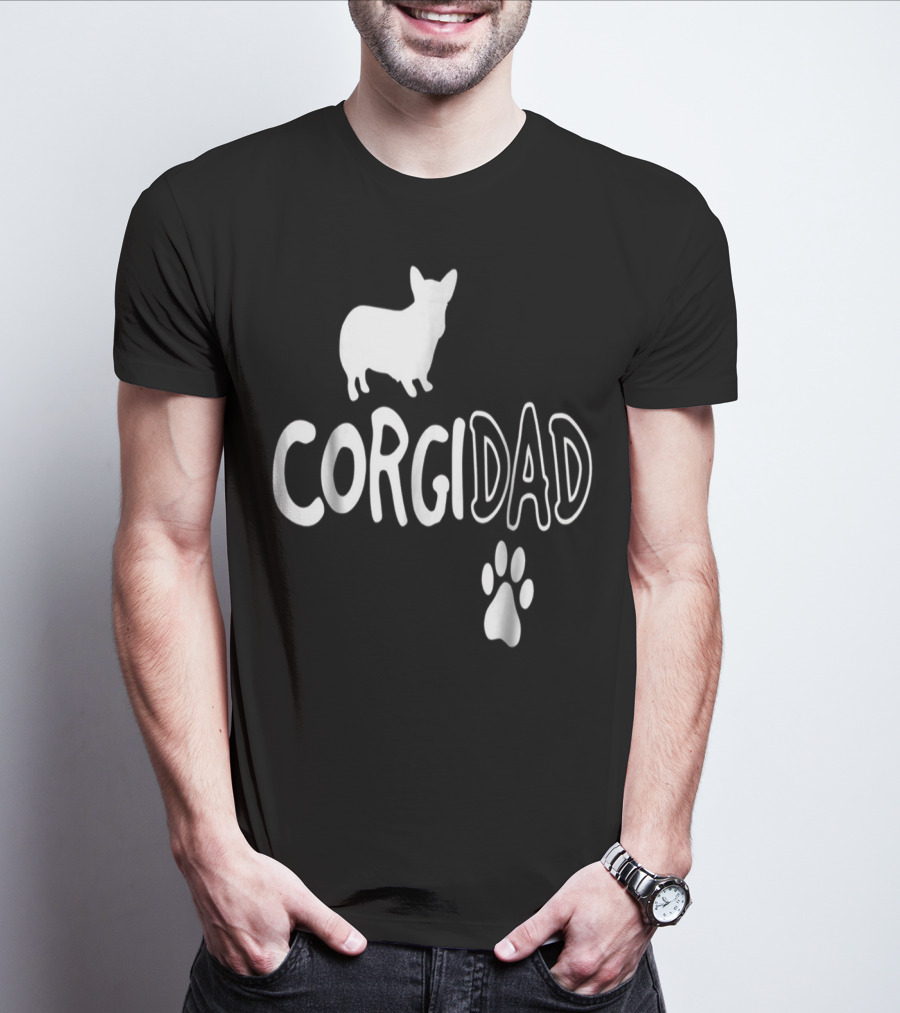 Corgi Dad Silhouette With Paw Prints T-Shirt