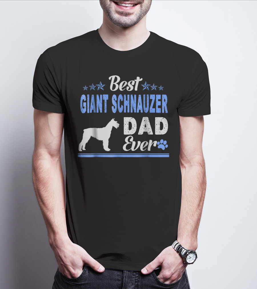 Best Giant Schnauzer Dad Ever Stars Blue Paw Prints T-Shirt