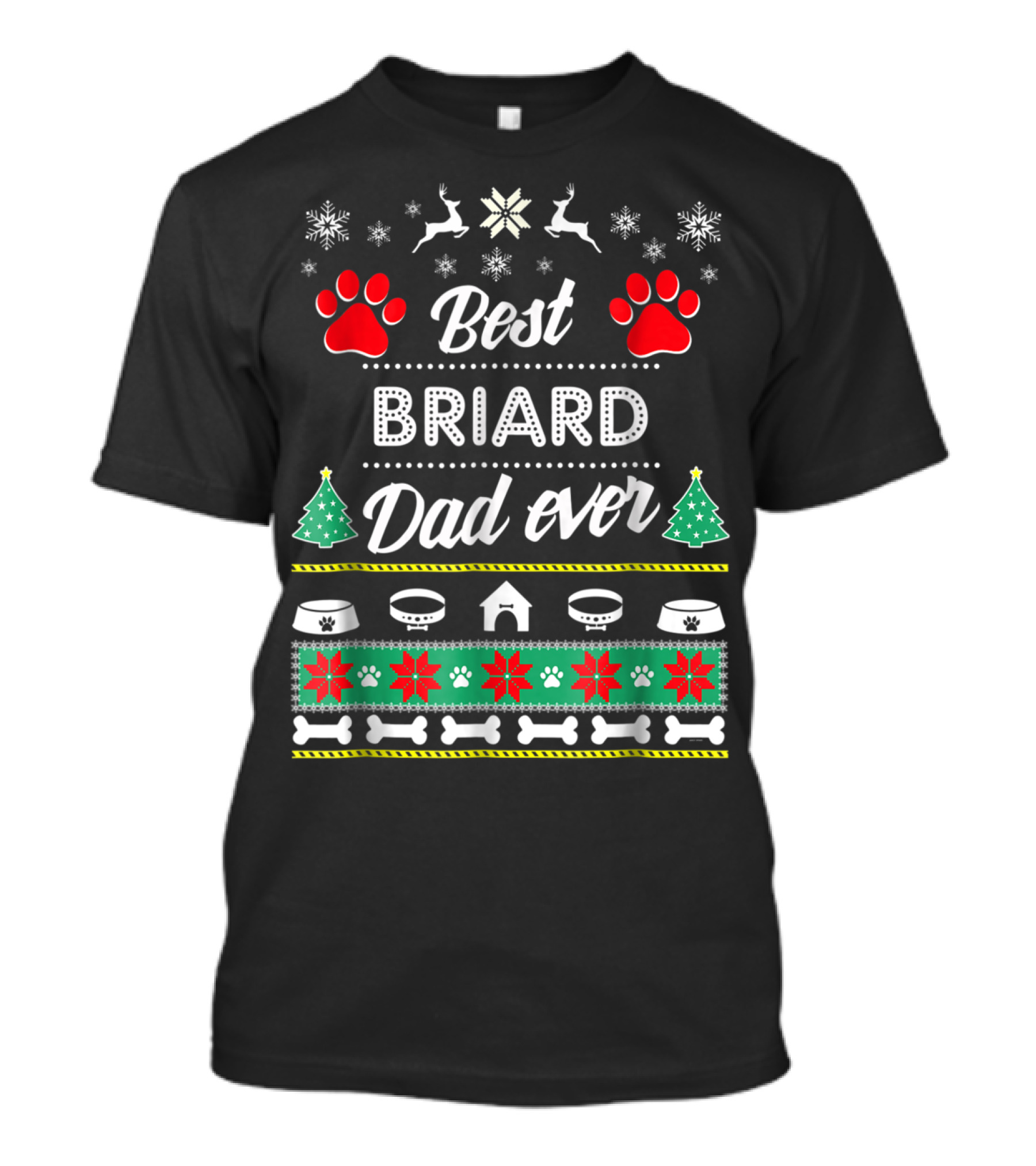 Best Briard Dad Ever Christmas Holiday Paw Prints T-Shirt