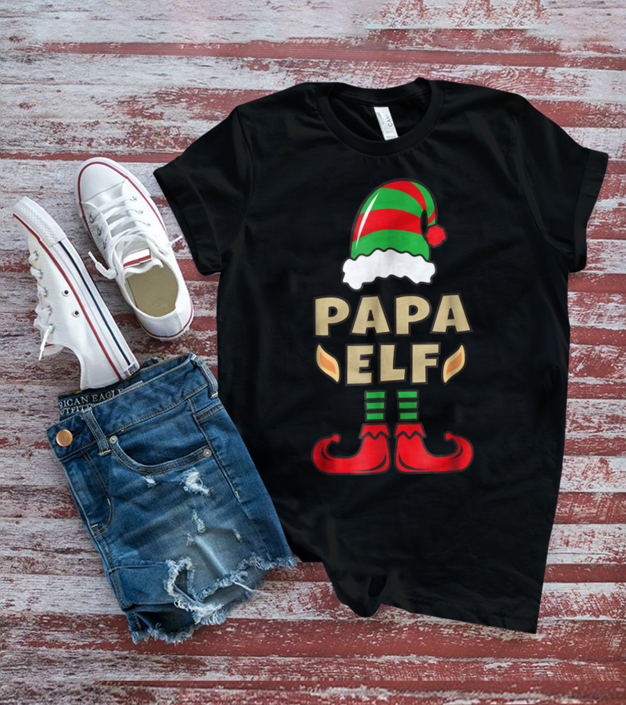 Papa Elf Christmas Elf Hat And Shoes T-Shirt