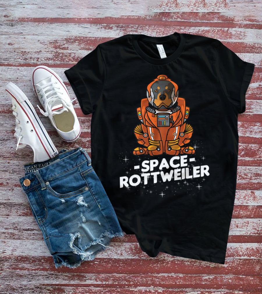 Space Rottweiler In Orange Space Suit With Stars T-Shirt