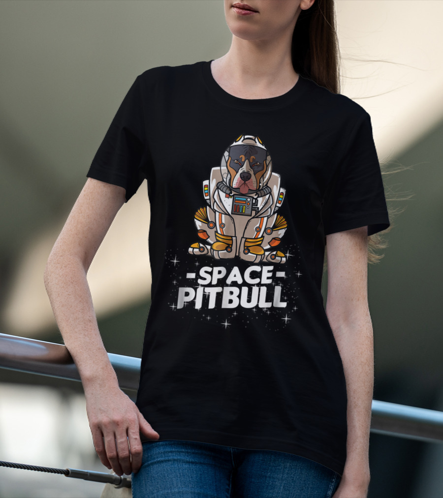 Christmas Space Pitbull In Astronaut Suit With Festive Graphics T-Shirt