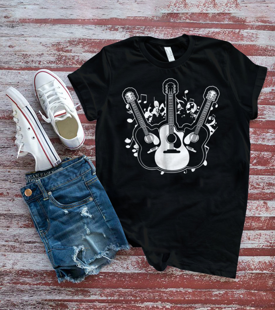 Acoustic Guitar Dad Rock Star Music Notes T-Shirt